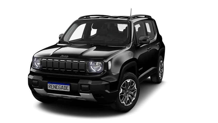 Jeep Renegade preto visto de frente em três quartos